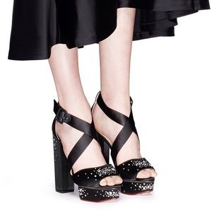 NWT Charlotte Olympia Edna Black Satin Platforms